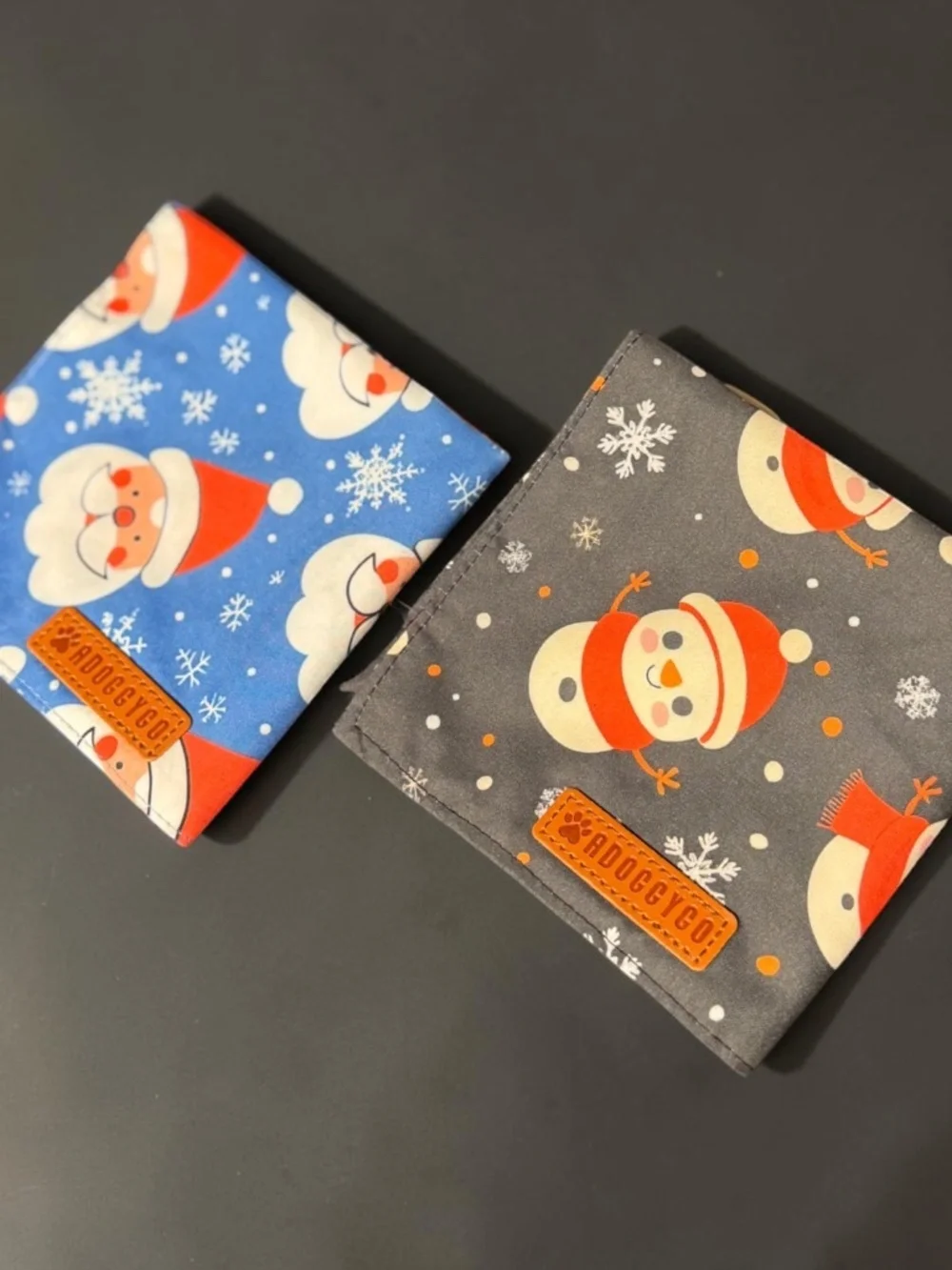 ADOGGYGO Christmas Dog Bandanas 2 Pack Large NWOT Santa Snowman